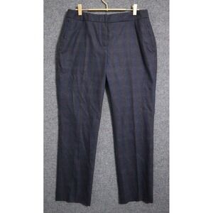 Akris Punto Pants Women 10 Blue Plaid Wool Cashmere High Rise Straight Leg 30.5"